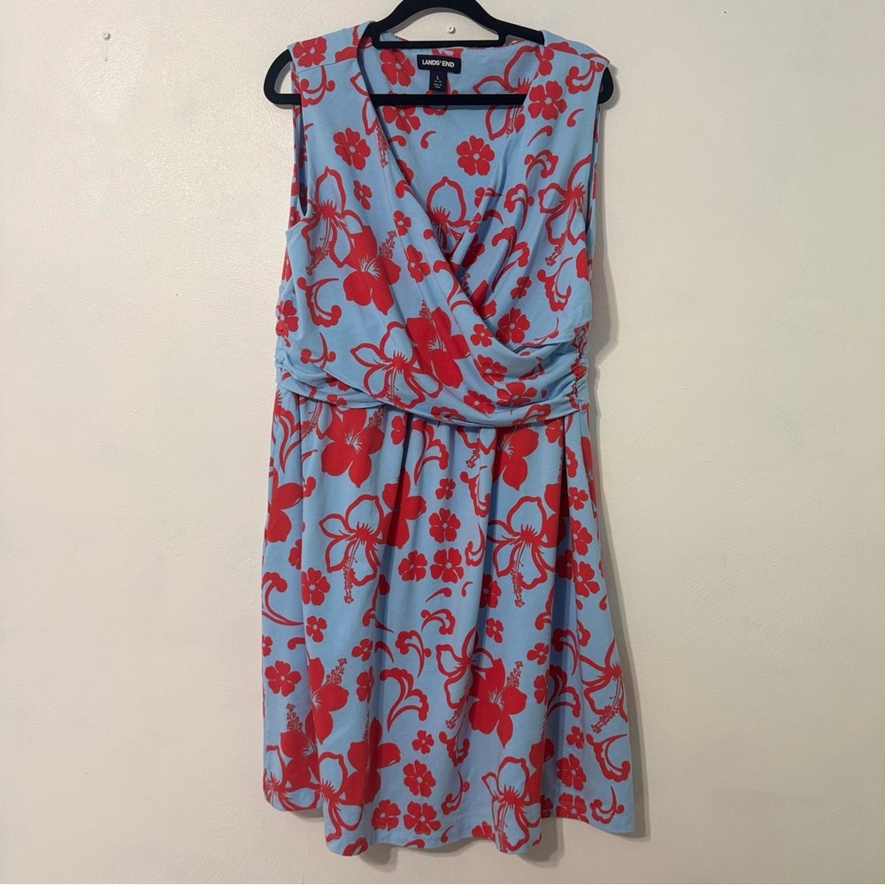Lands' End Red and Blue Floral Midi Dress small flaw